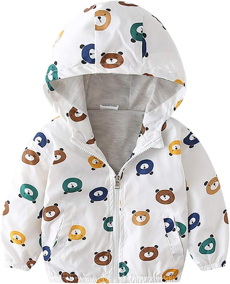 Toddler Baby Boys Girls Cartoon Dinosaur Print Hooded Jacket Long Sleeve Windproof Coats Zip up Trench Windbreaker Outerwear