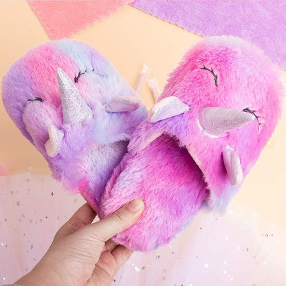 Rainbow Unicorn Slippers/Cute Fluffy Girls Slippers/Cozy Plush Indoor Outdoor Women Slippers/Best Unicorn Gifts